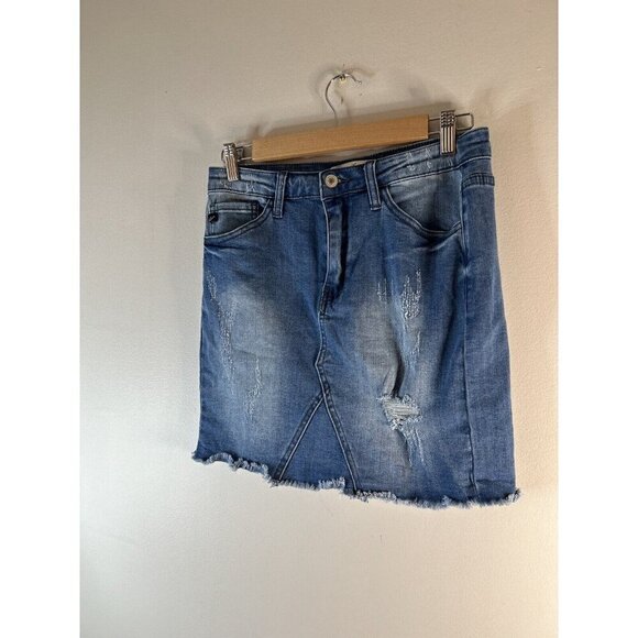Kancan Distressed Medium Wash Blue Casual Denim Jean Skirt Size 3/25 - Picture 4 of 10